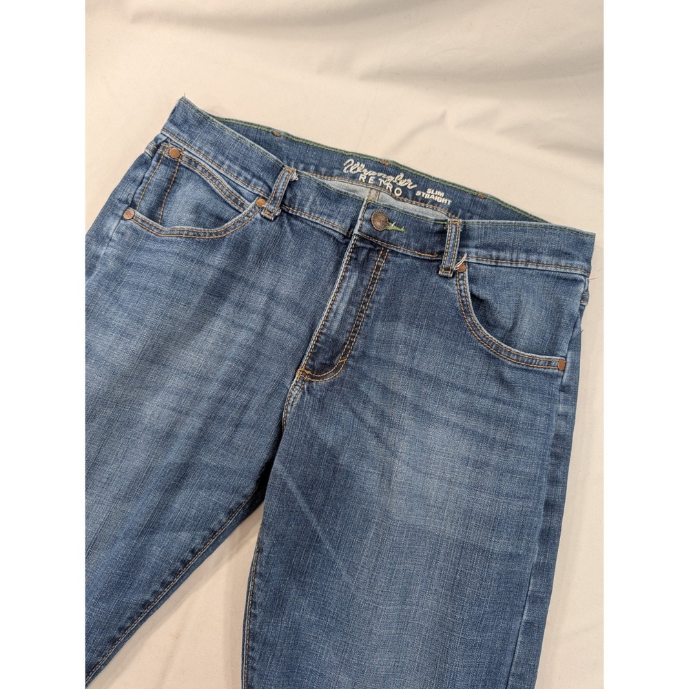 Wrangler Retro 34x38 Cowboy Slim Straight Fit Mid Rise Denim Med Blue Wash